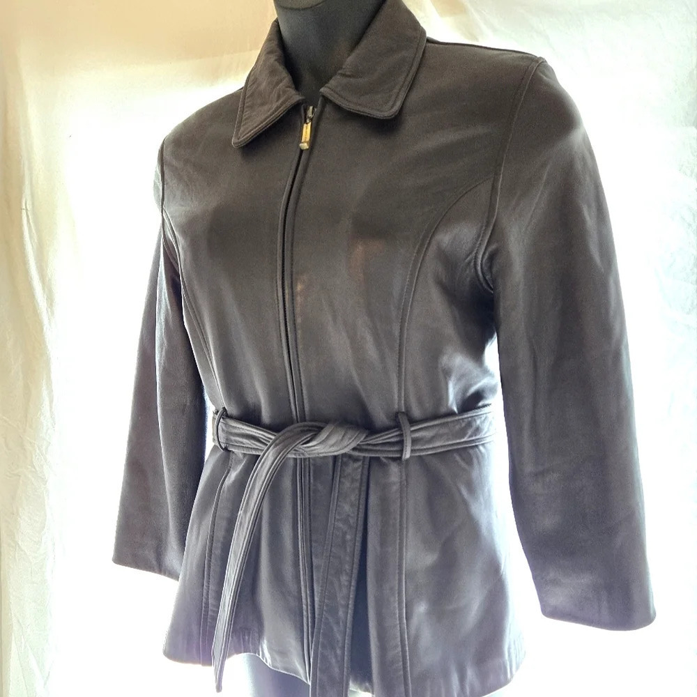 Chocolate Knoles & Carter Leather 3/4 Coat EUC 🍫 - Picture 7 of 16